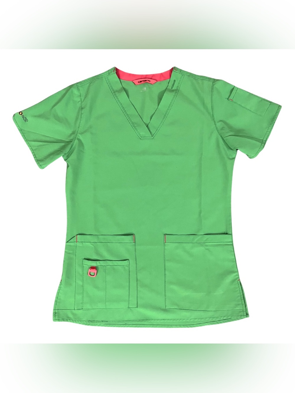 Carhartt Womens Scrub Top XS Force Cross-Flex V-Neck Modern Fit Bright Green